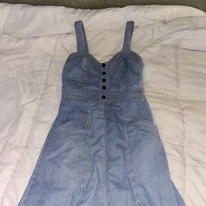 blue striped denim dress with pockets